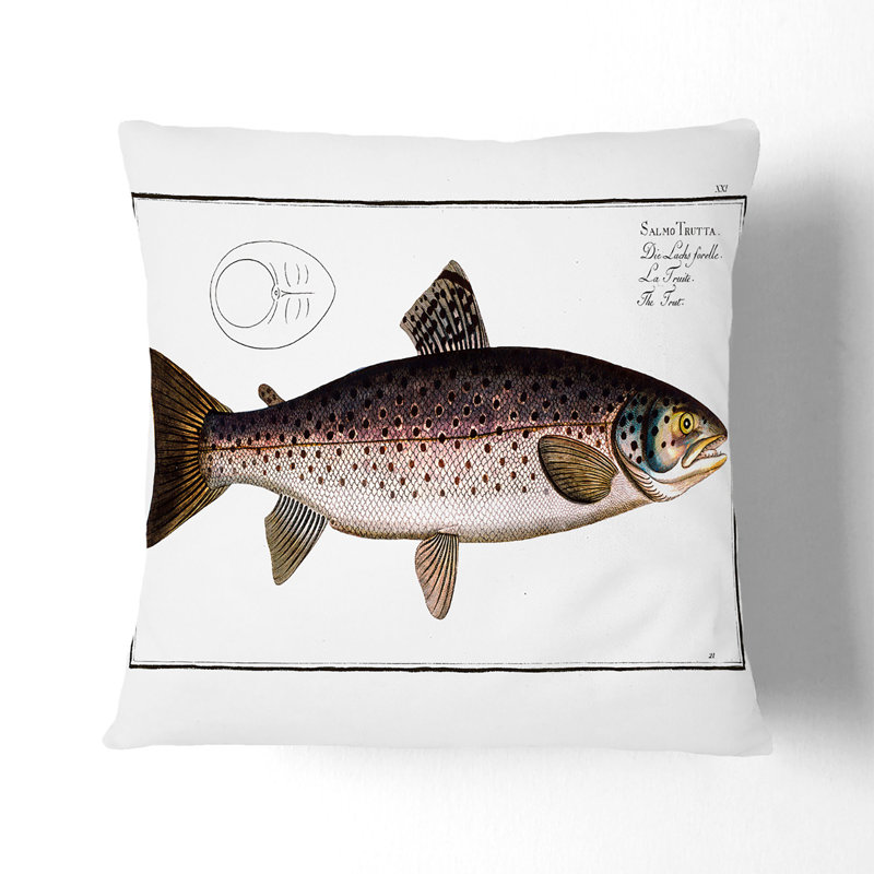 Brown Trout Fish Square Throw Cushion, 55cm H x 55cm W x 20cm D