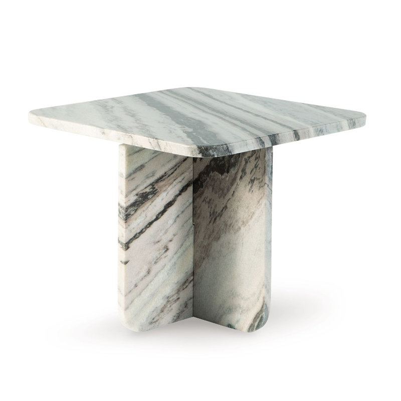 Table basse Eton, 18 po, pieds carrés, marbre blanc artisanal, H 15,13 po x L 18,13 po x l 18,13 po