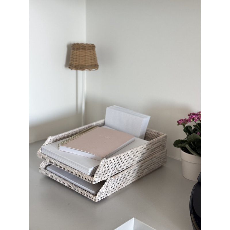 Organisateur de papier empilable en rotin Everard, Blanc délavé