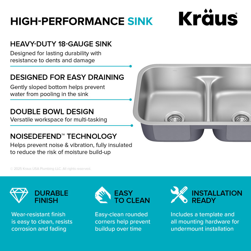 Premier 32-Inch Satin Stainless Steel Double Bowl Undermount Sink