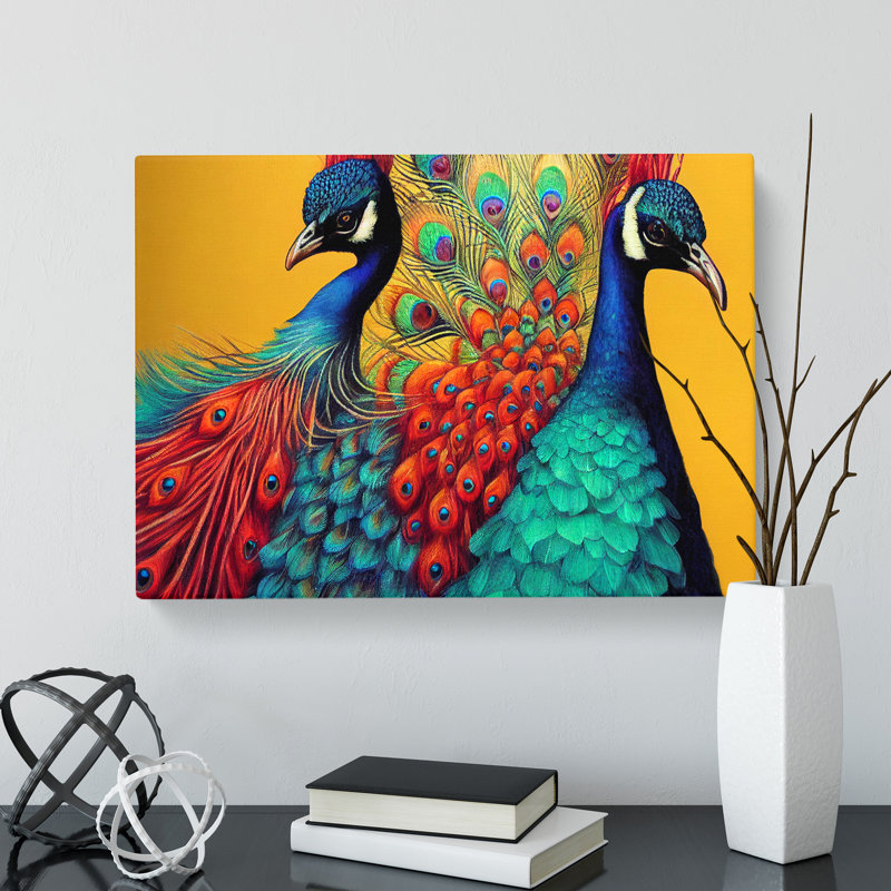 Pair Of Peacocks - Wrapped Canvas Print, 40cm H x 60cm W x 3cm D