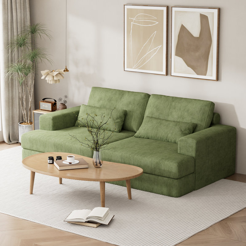 4 Seater Sofa & Chaise, Corduroy, Green
