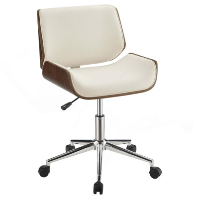 Chaise de bureau pivotante écru et noyer