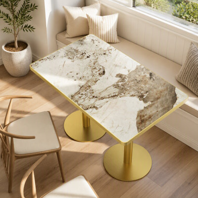 Tulip Dining Table, Sintered Stone Tabletop with Luxury Faux Marble Print, Stainless Steel Bracket Base, Scratch & Wear Resistant, Waterproof Surface,  Suitable for use in formatted restaurants.