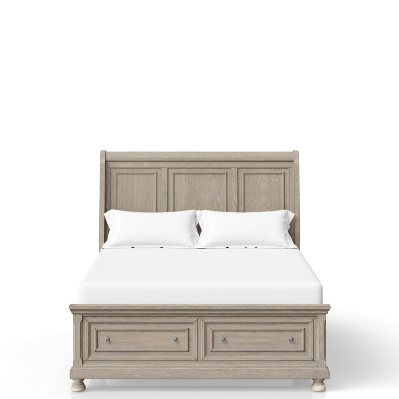Grand lit antique gris avec rangement, deux tiroirs pour une meilleure capacité de rangement