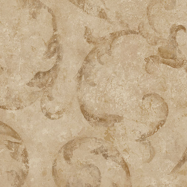 Papier peint à volutes acanthus 32,7 pi x 20,5 po Burkhardt, Brun chaud