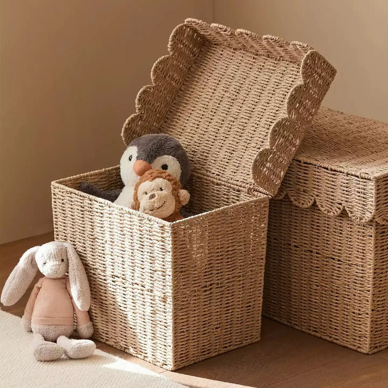 Panier de rangement festonné avec couvercle, [Small]