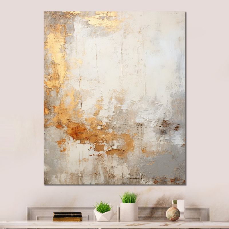 Fusion abstraite dorée et beige - Impressions murales abstraites en métal, H 20 po x l 12 po x P 1 po