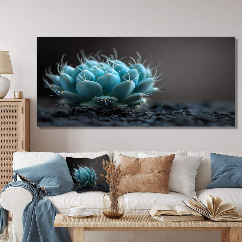 «Green», gris, monochrome, fleur de désert, cactus floral, impression d'art mural, Cadre flottant blanc, H 28 po x l 60 po