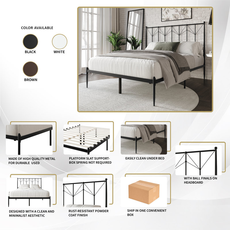 Kricia Metal Open-Frame Bed, White, Queen