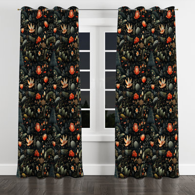 Nomadic Botanical Evasion - Bohemian Velvet Grommet Curtain - Room Darkening - 1 Panel