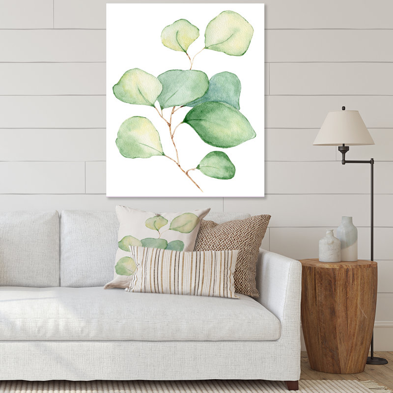 Délicates feuilles d'eucalyptus - Peinture sur toile, H 20 po x l 12 po, Toile tendue