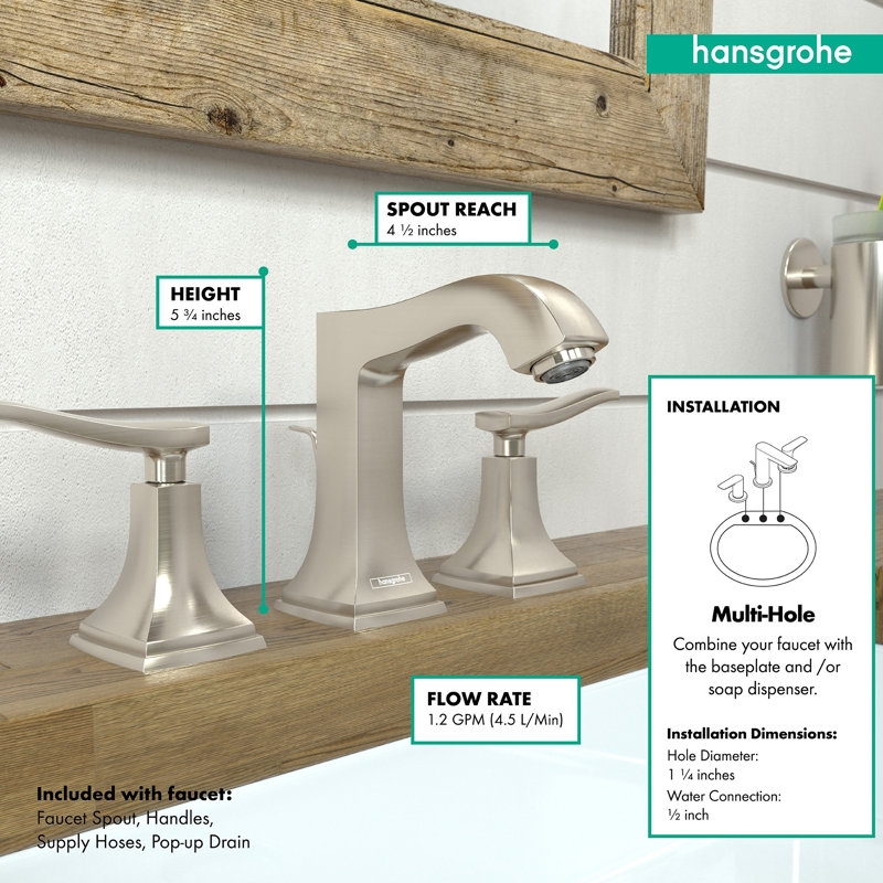 Metropol Classic Widespread Bathroom Faucet with Drain Assembly, Lever Handle, Brushed Nickel