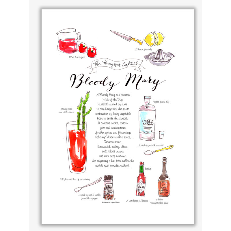 Bloody Mary Recipe - Print, 42 cm H x 29.7 cm W x 1 cm D, No Frame