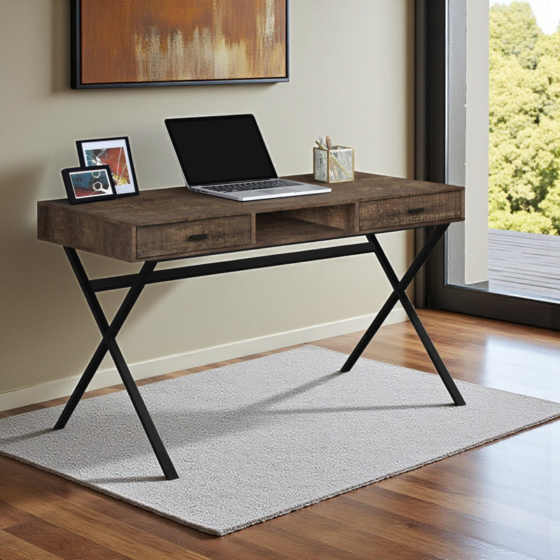 Cowarts Computer Desk, Home Office, Laptop, Storage Drawers, 48"L, Work, Metal, Laminate, Brown