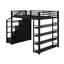 Lit mezzanine en métal avec tablettes de rangement, armoires et garde-robe