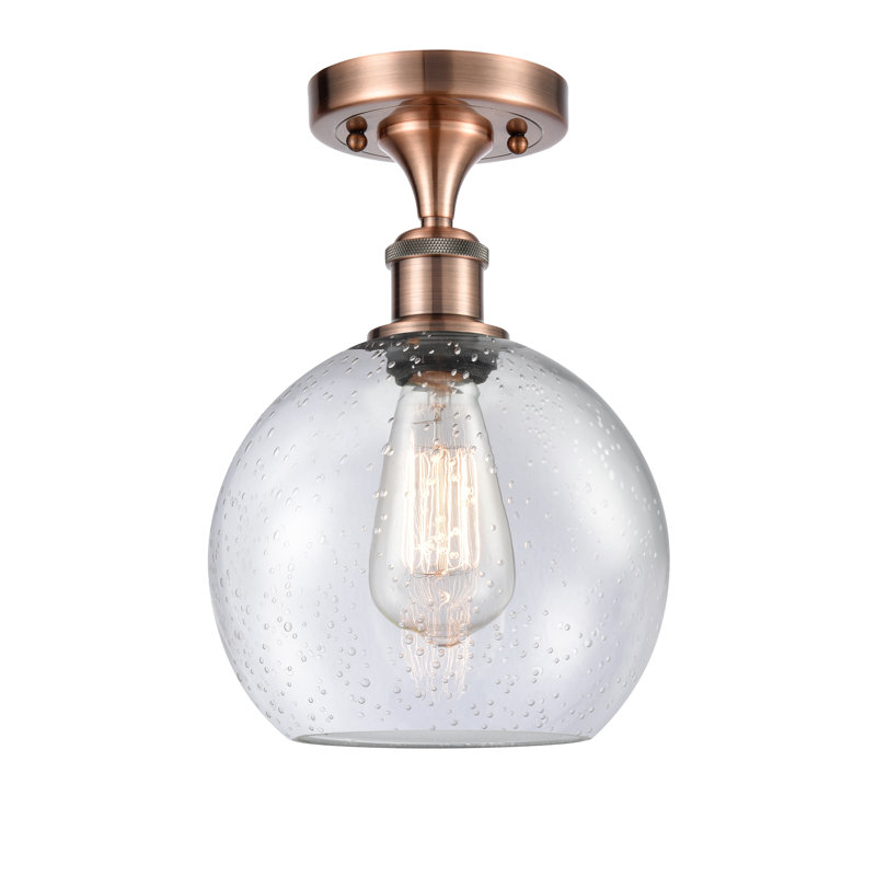 Cindi Glass Semi Flush Mount, No Bulb Included, Antique Copper