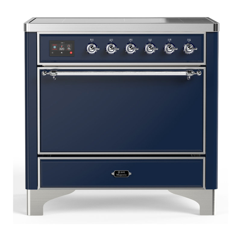 Cuisinière à induction 36 pouces avec 6 éléments à induction bleu nuit Majestic III Series (garniture chromée), Bleu nuit