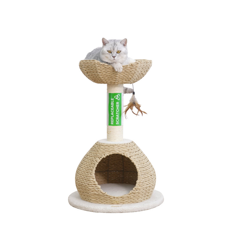 Eco-Friendly Handwoven Sisal Cat Tree with Perch and Condo