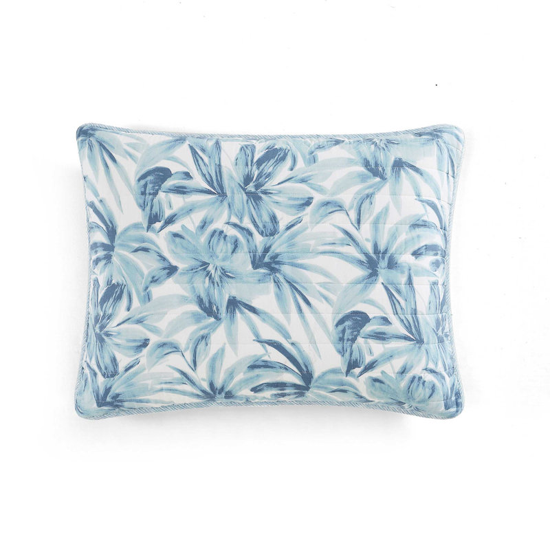 Tommy Bahama Aubrey Cotton Reversible Quilt Set, Blue Floral, Queen Quilt + 2 Standard Pillow Shams