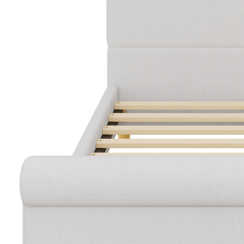 Base de lit plateforme avec pied de lit roulé et tête de lit haute pour une durabilité accrue, Très grand lit