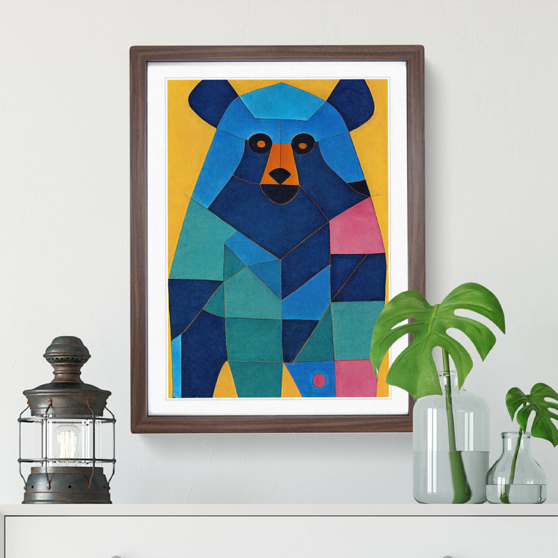 Geometric Bear No.4 Abstract - Wall Art, 34cm H x 25cm W x 2cm D, Walnut Framed