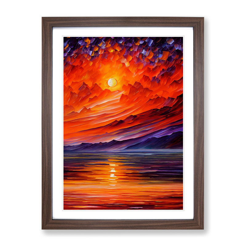 Ocean Sunset View No.4 - Framed Print, 34cm H x 25cm W x 2cm D, Walnut