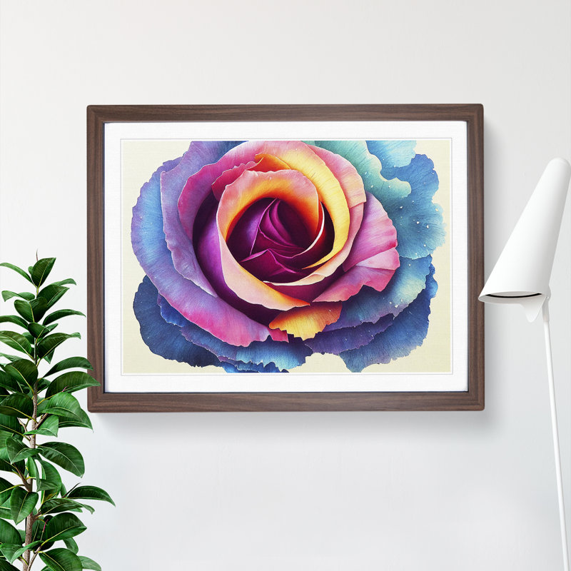 Watercolour Rose Flower Vol.2 - Single Picture Frame Print, 25cm H x 34cm W, Brown