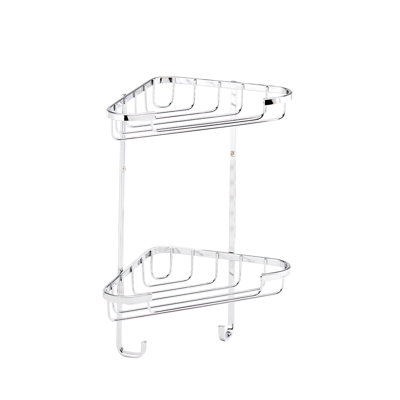 Stainless Steel Corner Shower Caddy 2 Tier with Hooks, Rust Free