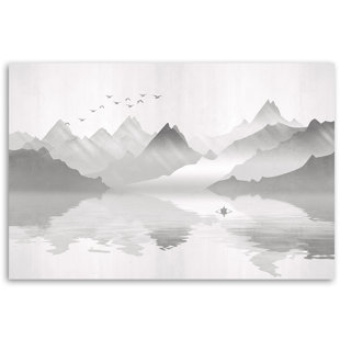 Mountains On Lake Abstraction - No Frame Print on Canvas