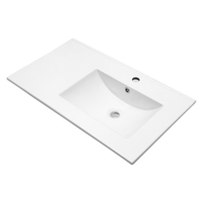 Lavabo de meuble-lavabo rectangulaire blanc simple 32 po x 18 po, 1 trou de robinet, surface en acier, profil mince 18 po avec faible absorption d'eau, surface polie lisse