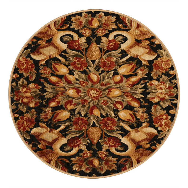 Tapis brun français lavable à la machine, Rond 8 pi