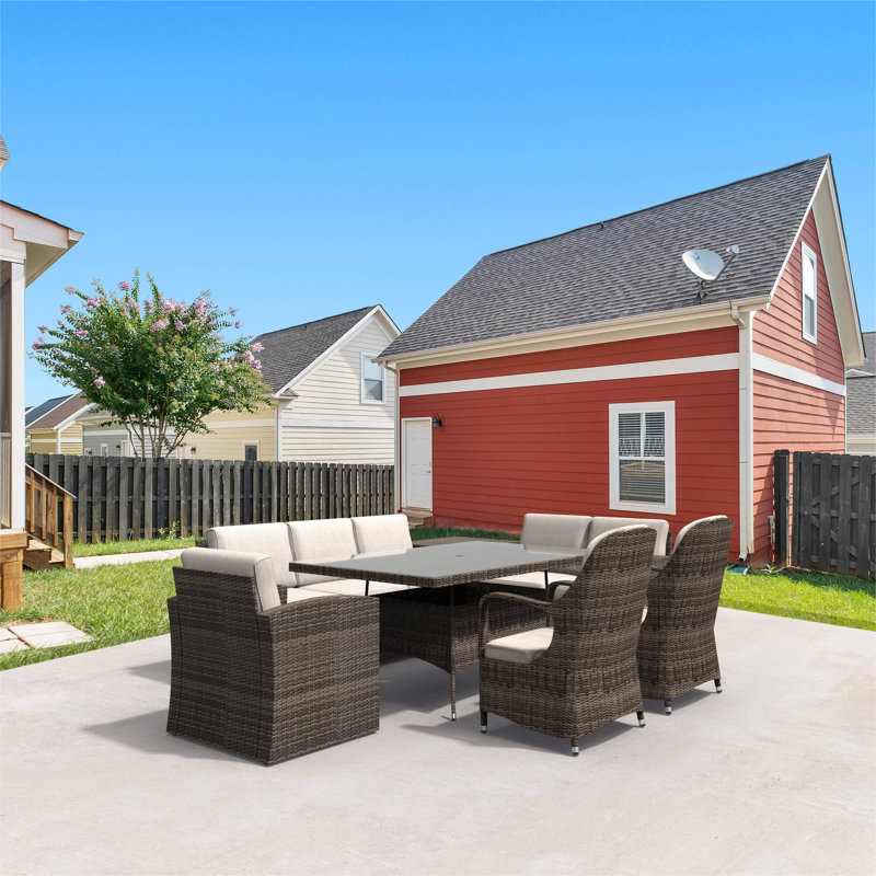 Algird Wicker 8 - Person Patio Conversation Set with Cushions