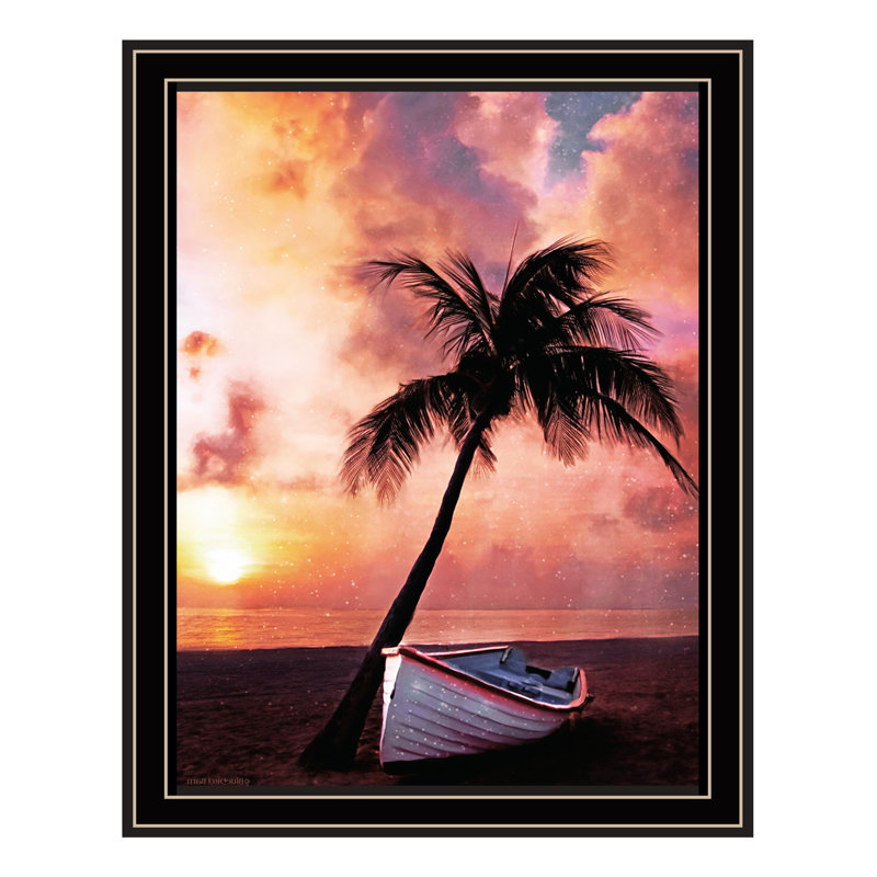Black Framed Palm Tree Sunset Canvas Print Wall Art