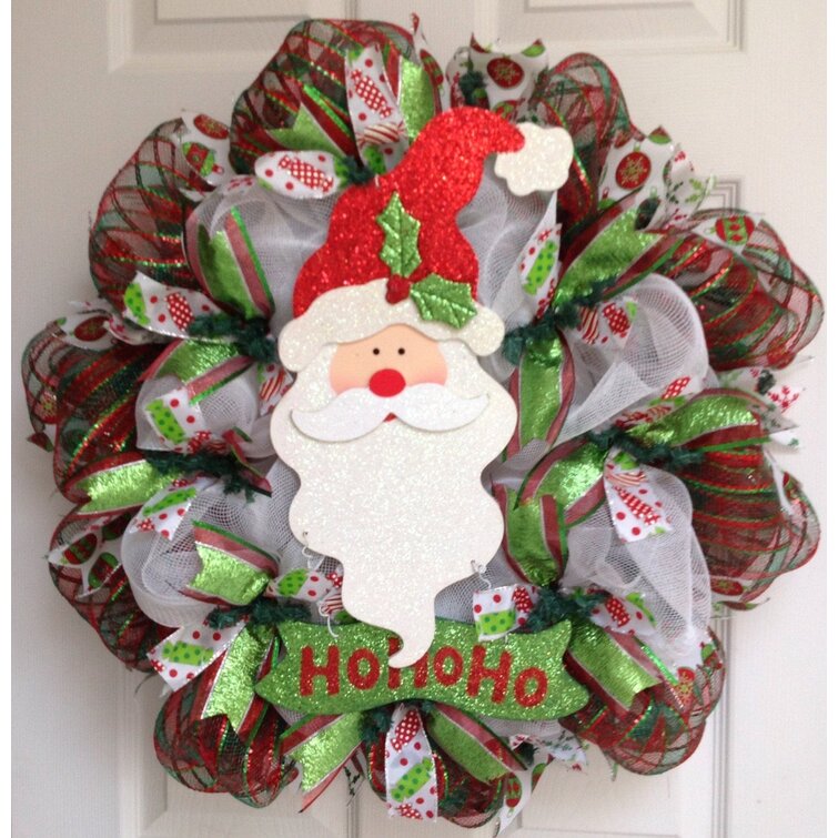 The Holiday Aisle® Christmas Wreath Jolly Ho Ho Ho Santa | Wayfair