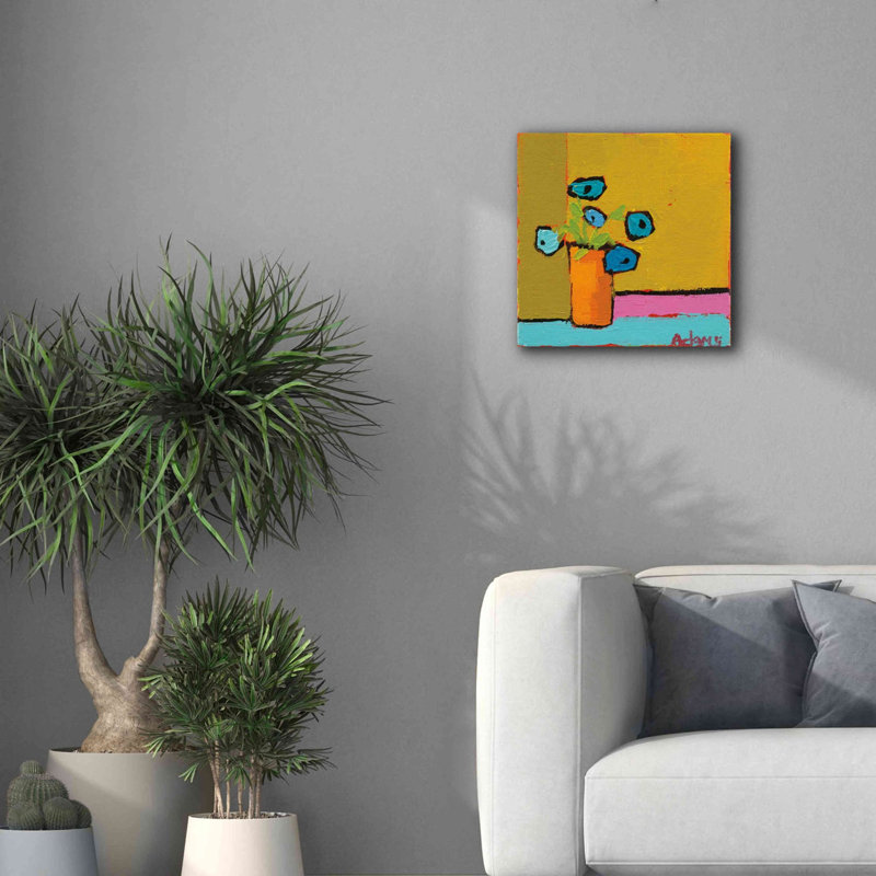 Vase orange - peinture sur toile tendue, H 18 po x l 18 po x P 0,75 po