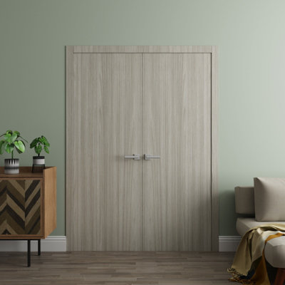 Interior Solid French Double Doors - ESSENTIAL 8001 - Wood Interior Solid Panel Frame - Closet Bedroom Modern Doors