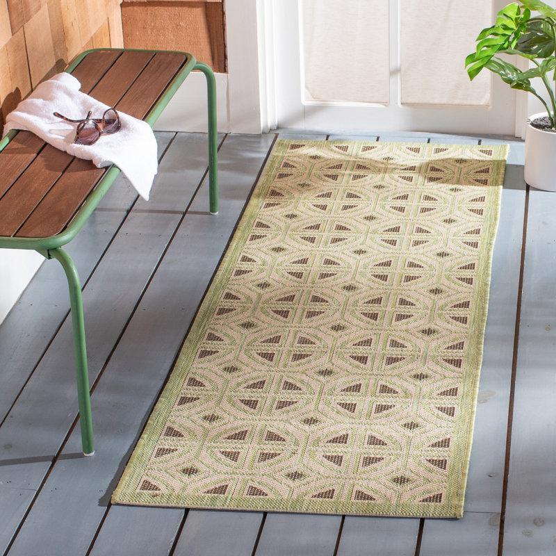 Tapis intérieur / extérieur vert / beige à motif géométrique Arneshia, Tapis de couloir 2 pi 3 po x 6 pi 7 po