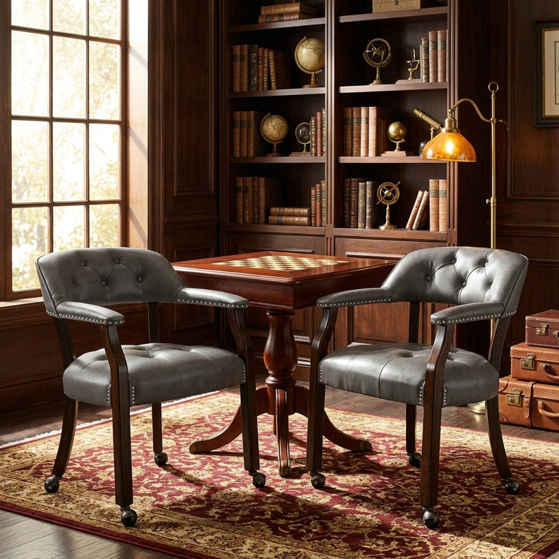  Ensemble de 2 chaises de salle à manger rembourrées de style Mid-Century moderne en bois synthétique avec accoudoirs et roulettes Wexford pour la salle à manger, la cuisine ou le bureau