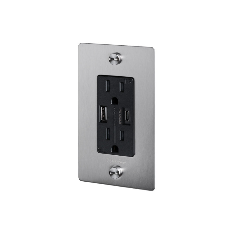 1G Combination Duplex Outlet And USB-A + C Charger / With Logo, Stainless Steel