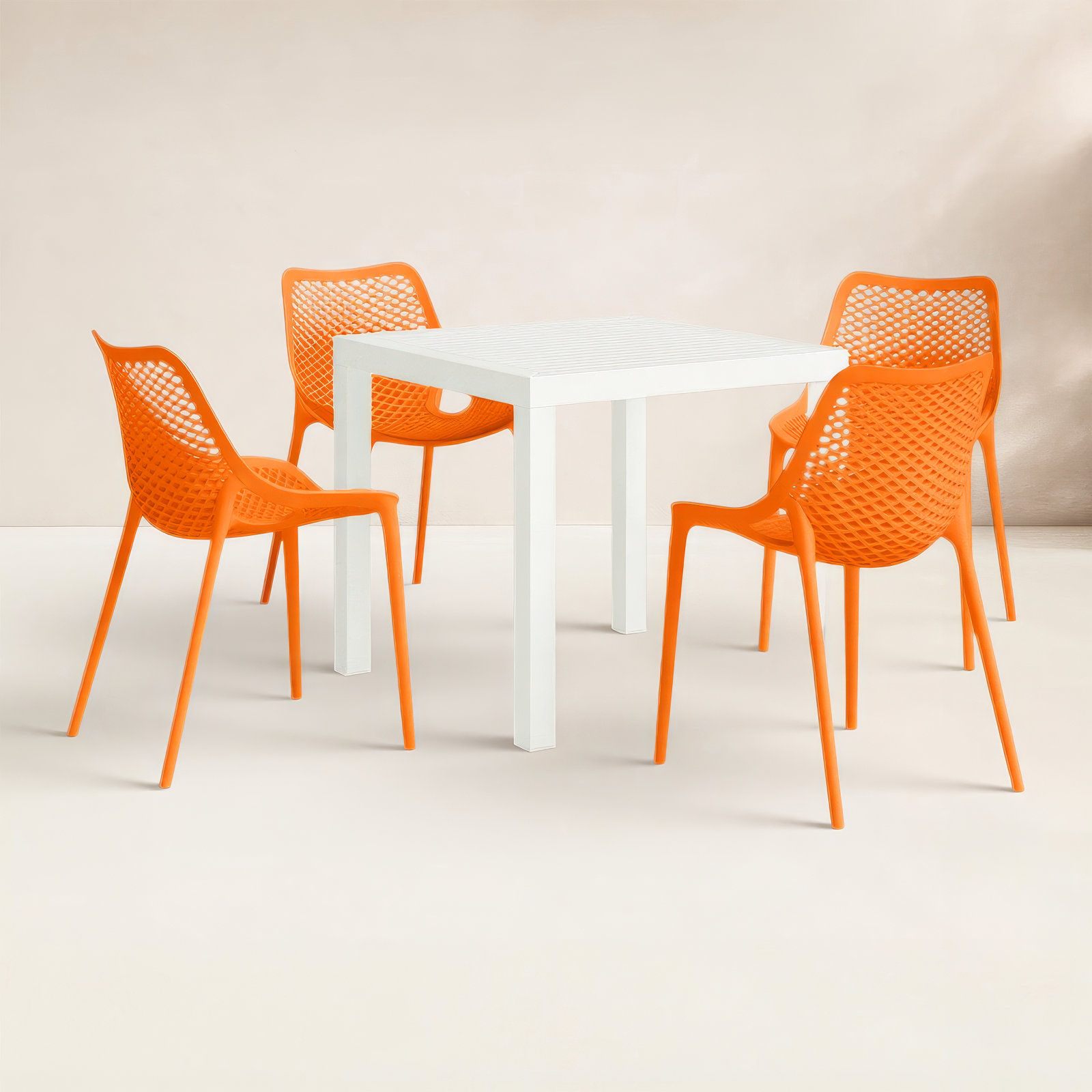 Asherton 32" Patio Dining Set, White/Orange