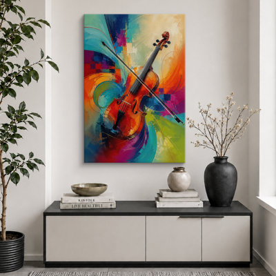 Colorful Abstract Violin Artwork, Music Room Pictures, Framed Canvas Giclee Print Wall Art