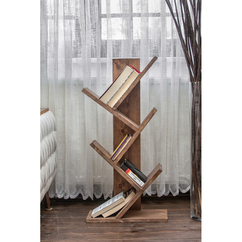 Rustic Walnut Bookshelf, 35.4 x 35.4 x 7.1 inches | 100% Pine Wood Construction, 0.7 inches Thick | Numerous Shelves, Wall-Mountable Design | Modern Novelty Style, Perfect for Home or Office Storage & Display