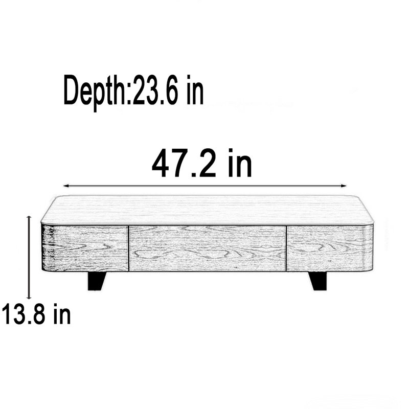 Table basse rétro Rockboard, H 13,8 po x L 47,2 po x l 23,6 po, Noir, noir, noir, noir, Crème, crème