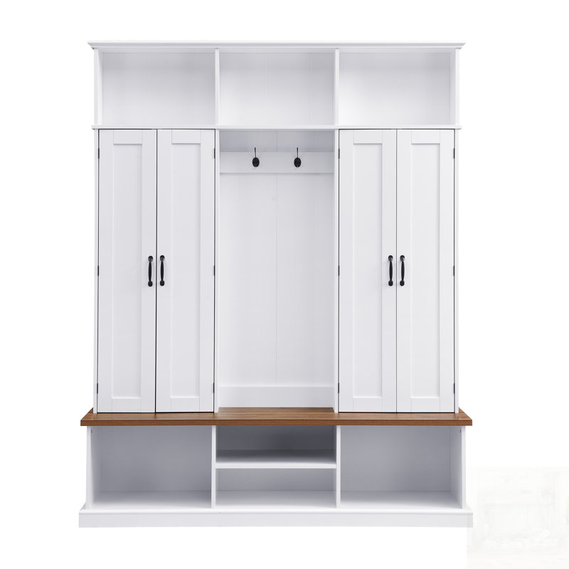 Arbre d'entrée pour hall d'entrée avec banc, casiers supérieurs et rangement inférieur, conception de style campagnard pour vestibule et salon