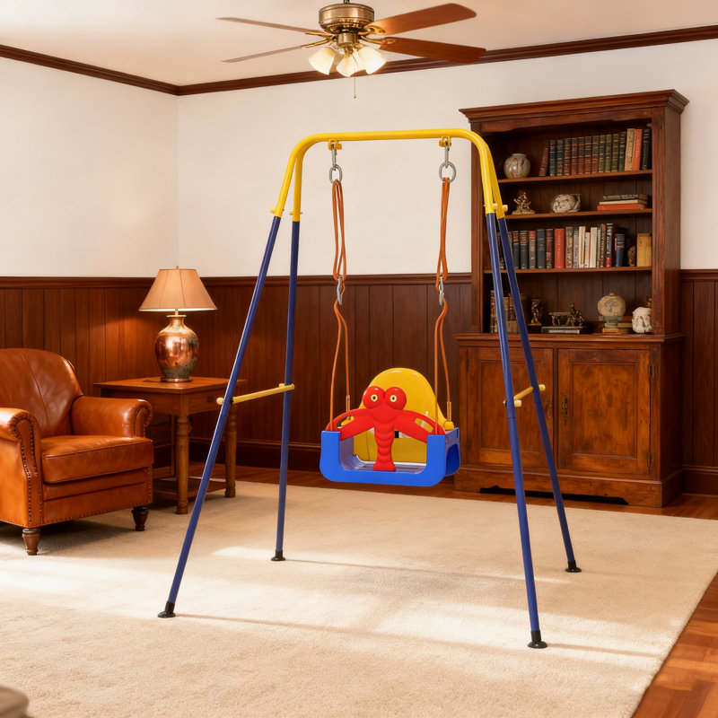 Portique 3 en 1, ceinture de sécurité, intérieur / extérieur, assemblage facile, support en métal robuste pour aire de jeu / cour / chambre de bébé, bleu