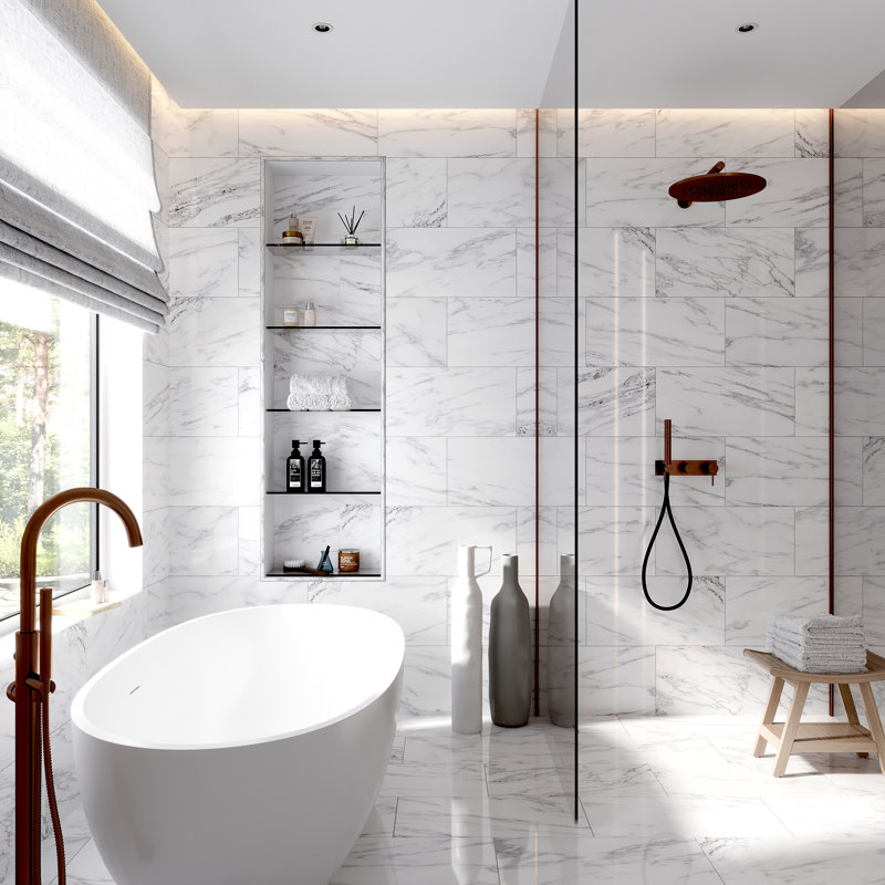 12 x 0.6 Bianco Carrara Marble Polished Pencil Liner Tile Trim, White