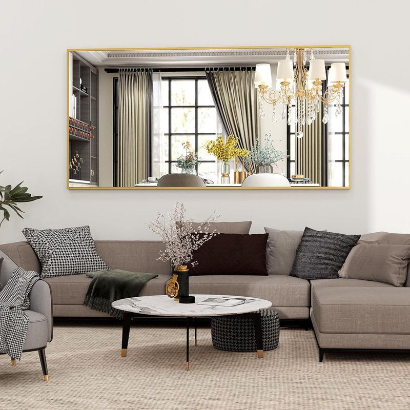 Extra Large 71"x30" Full Length Mirror - Standing, Hanging, or Leaning Rectangle Mirror for Wall or Floor - Wall-Mounted Full Body Dressing Mirrors with Aluminum Alloy Frame for Living Room - Gold