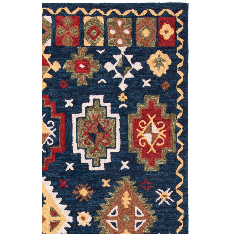Tapis oriental bleu marine en laine touffeté à la main Gradin, Tapis de couloir 2 pi 3 po x 8 pi