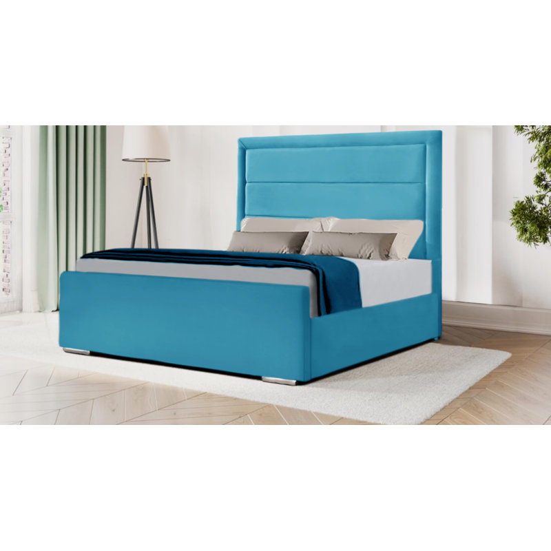 Cheznie Upholstered Velvet Bed, Double - 135 x 190 cm, Teal